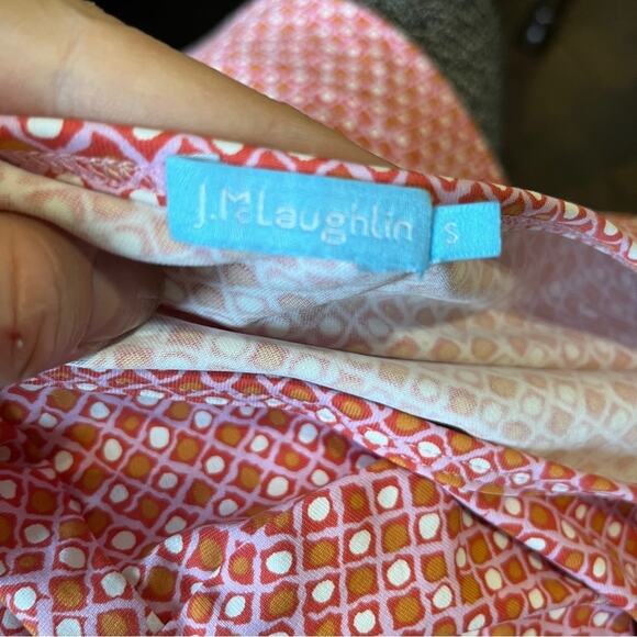 J McLaughlin Pink Orange Geometric Ruched Catalina Cloth Short Sleeve Dress Sz S - Picture 4 of 9